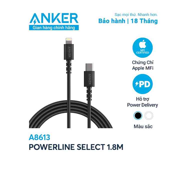 Anker PowerLine Soft USB-C to Lightning Cable 3ft - Black